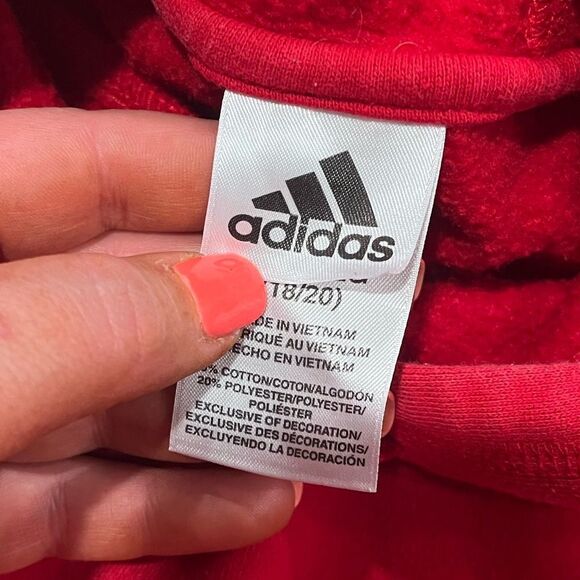 Adidas Youth Sweatshirt Hooded Pocket Front Pullover Logo Print Red Size XL - Picture 5 of 7